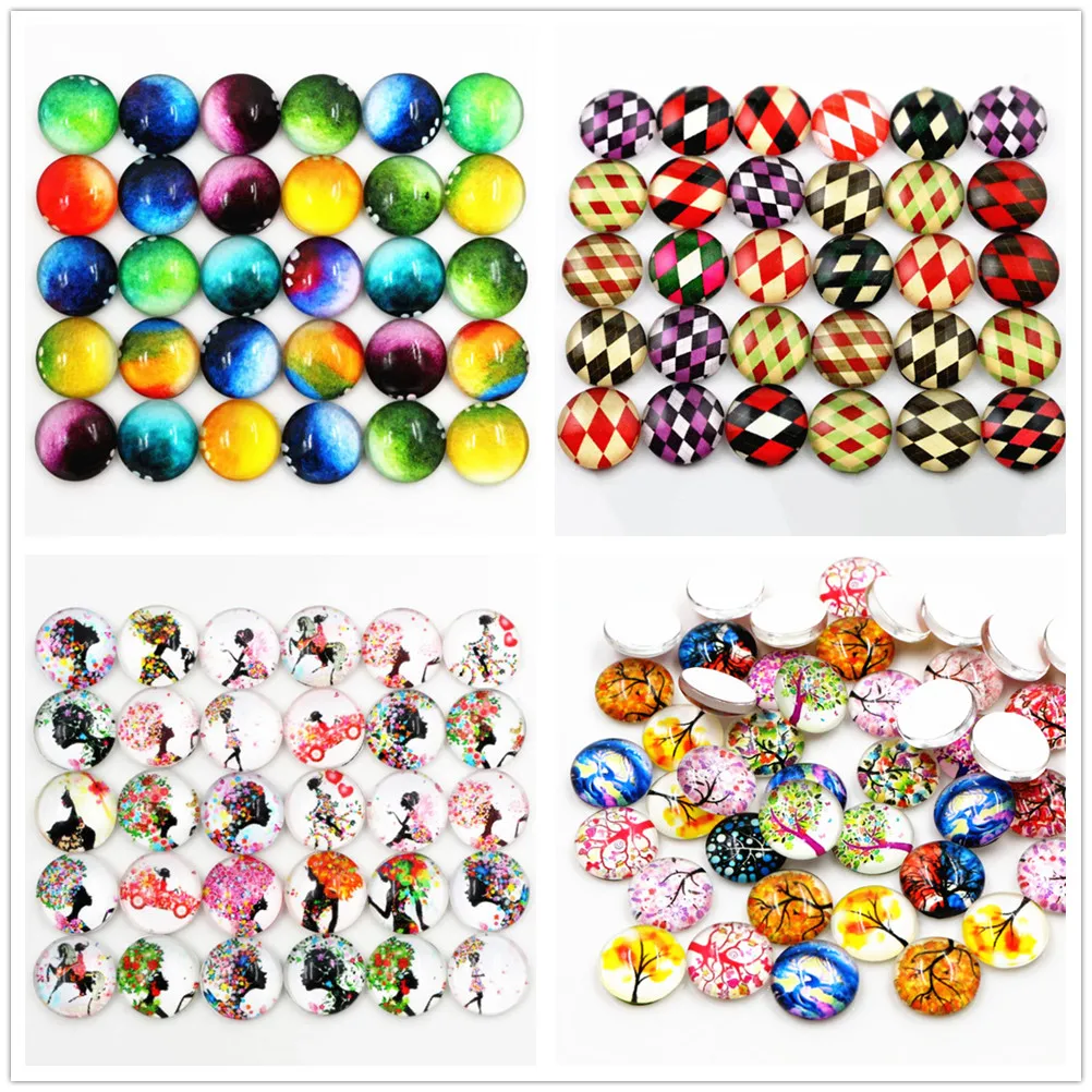 

50pcs/Lot 12mm Photo Glass Cabochons Mixed Color Cabochons For Bracelet earrings necklace Bases Settings