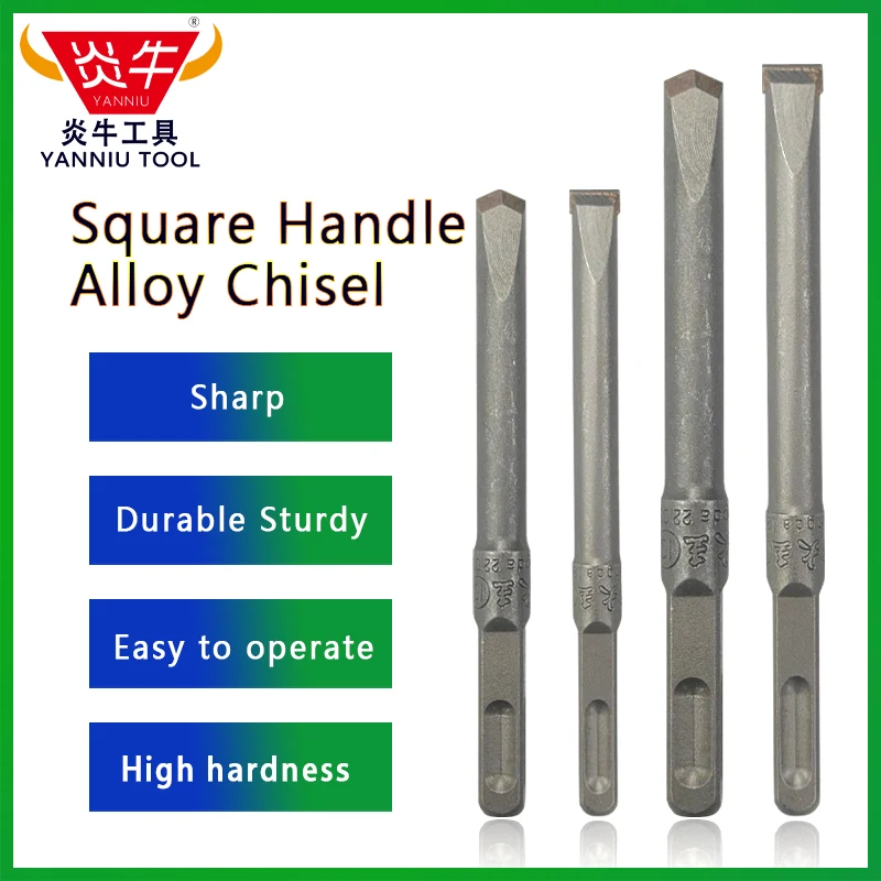 10Pcs Alloy Chisel Electric Hammer Impact Drill Shovel Wall Square Handle Flat/Pointed Cement Wall Concrete Slotted YANNIU TOOL