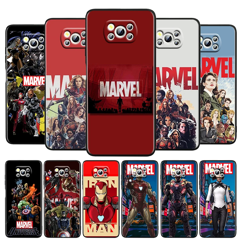 

The Marvel Members For Xiaomi Poco M4 X3 F3 GT NFC M3 C3 M2 F2 F1 X2 Pro Mi Mix3 Silicone Soft Black Phone Case Funda Capa Cover