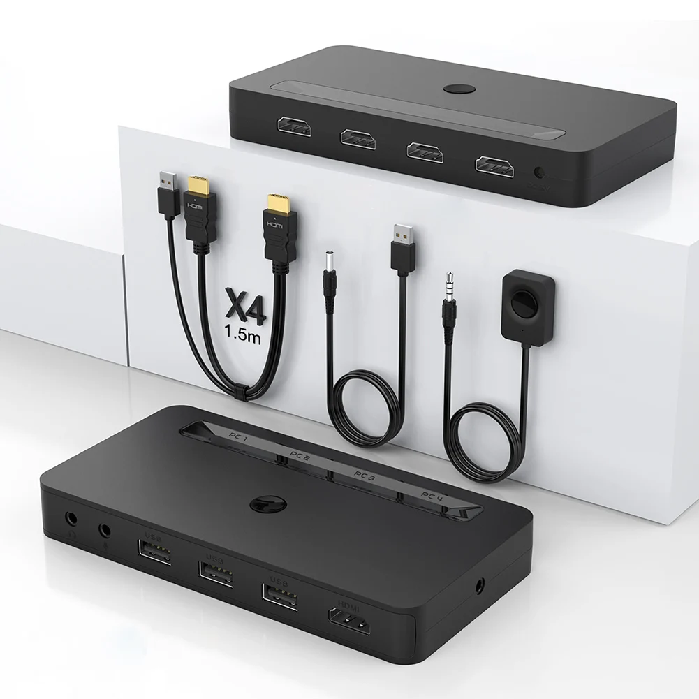 

2 Ports KVM Switch 4 in 1 out HDMI-compatible Sharing 2 USB 3.0 Device Switch Switcher For Share Computer Printer Keyboard Mouse