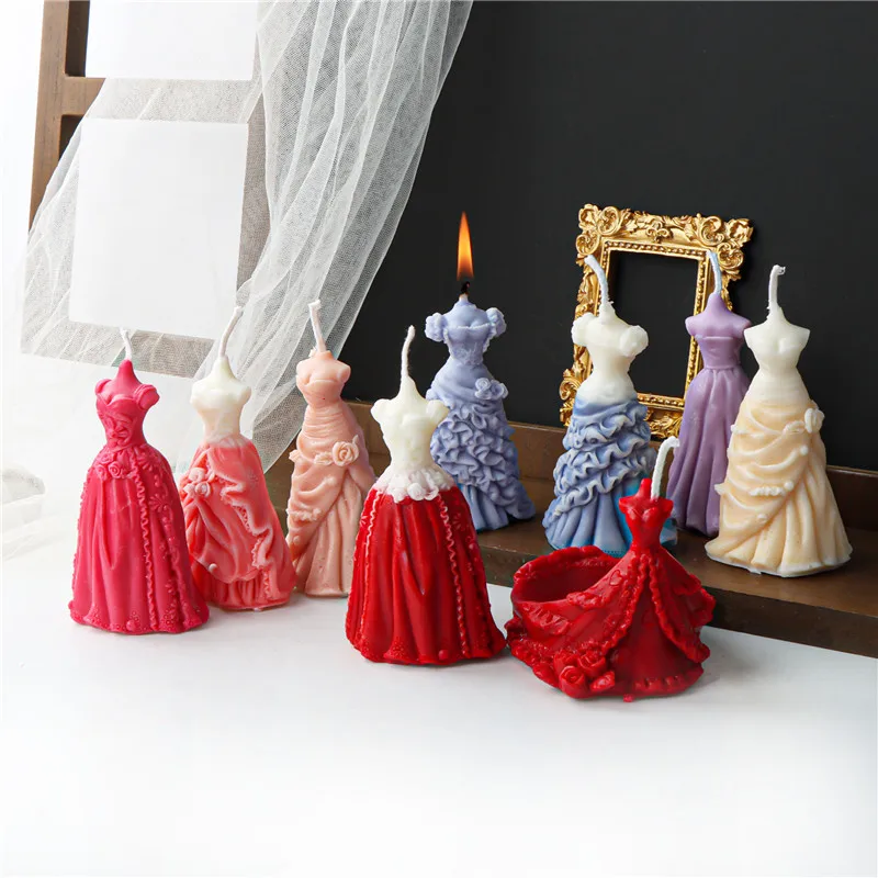 

New Wedding Dress Skirt Candle Silicone Mold Gypsum form Carving Art Aromatherapy Plaster Home Decoration Mold Wedding Gift Make
