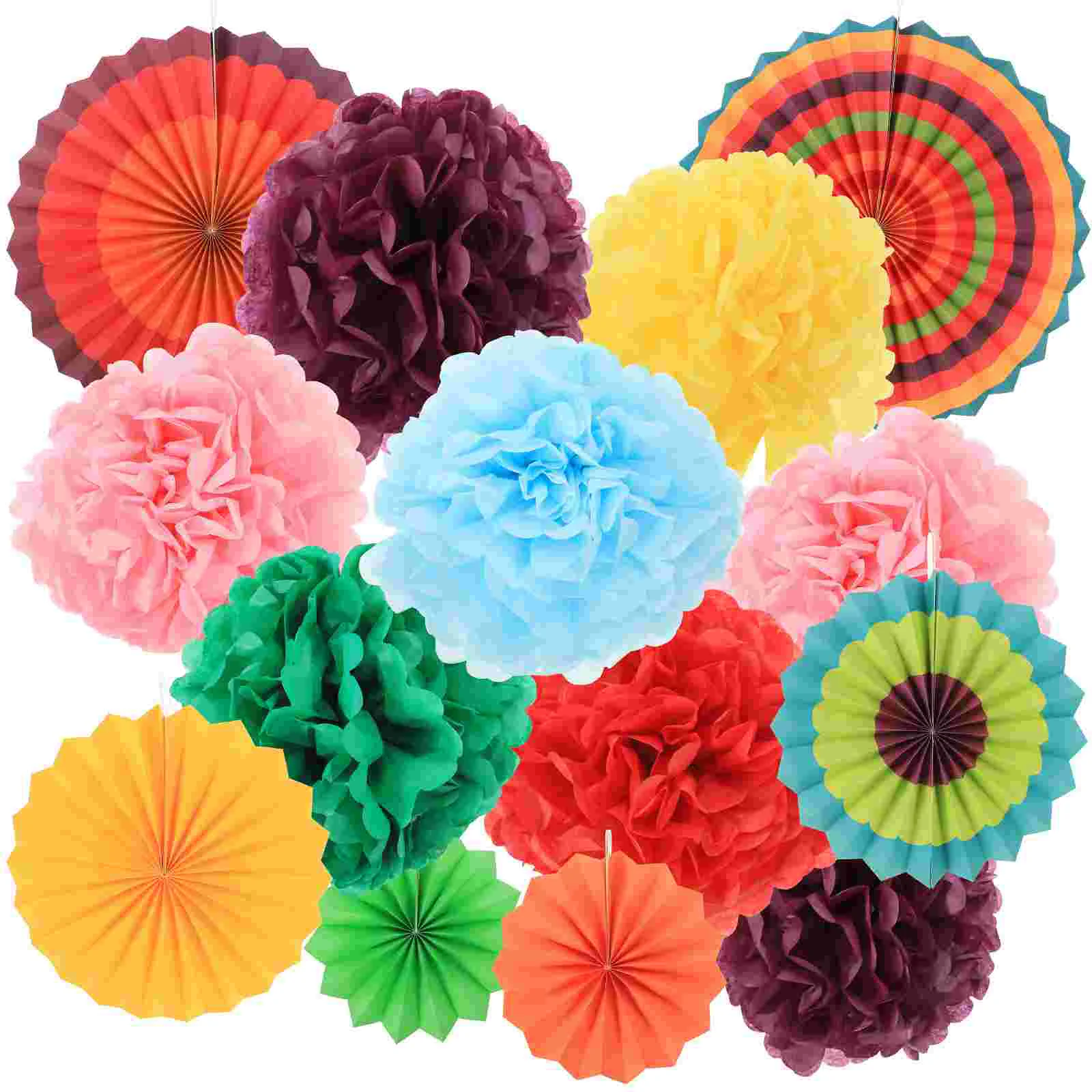 

Paper Pom Poms Hanging Tissue Decor Fans Flowers Shower Baby Decoration Carnival Swirls Fiesta Honeycomb Color Multi Mayo De
