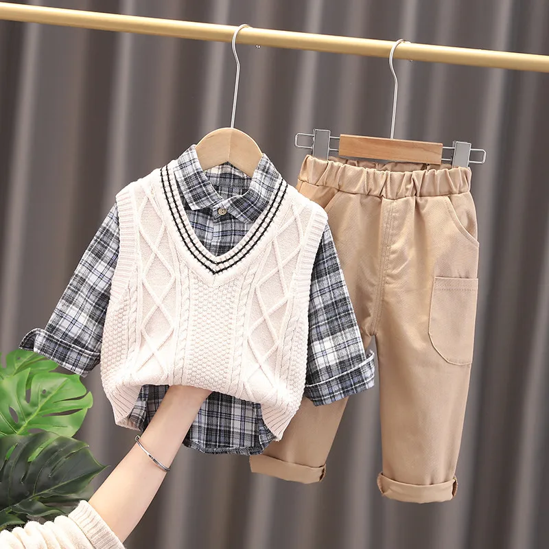 

New Baby Boys Gentleman Fahsion Vest Sweater Shirt Pants 3Pcs/Set Spring Autumn Toddler Casual Costume Kids Children Tracksuits