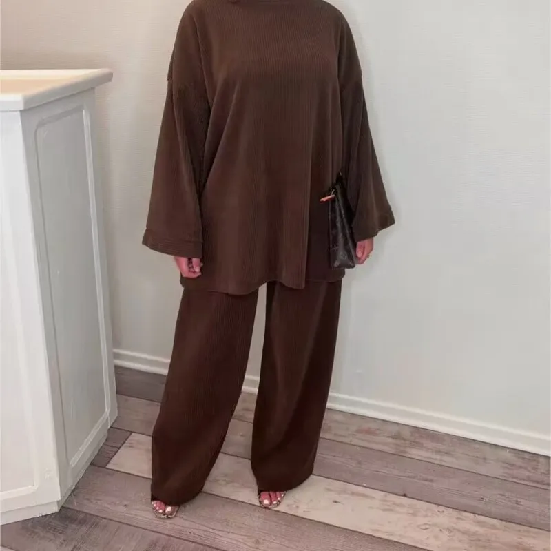 Женский вельветовый комплект из двух предметов повседневный Однотонный пуловер