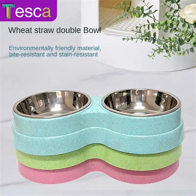 

Bite And Dirt Resistance Pet Drink Food Universal Double Pet Pet Food Bowl Straw Small Size Cat Food Puppy Feeding Supplies