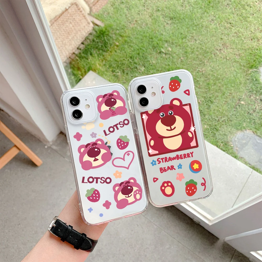 

Funda Disney cute Lotso for Apple IPhone Case 15 14 Pro Max 12 13 Soft 11 XR Mini X SE2 6s 8 XS Tpu 7 Plus Transparent Couple