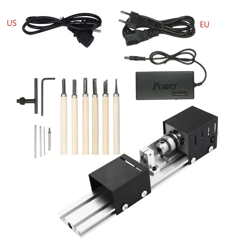 

US/EU Plug Mini Lathe Milling Machine Beads DIY Woodworking with Carving Cutter Grinding Polishing Drill Black