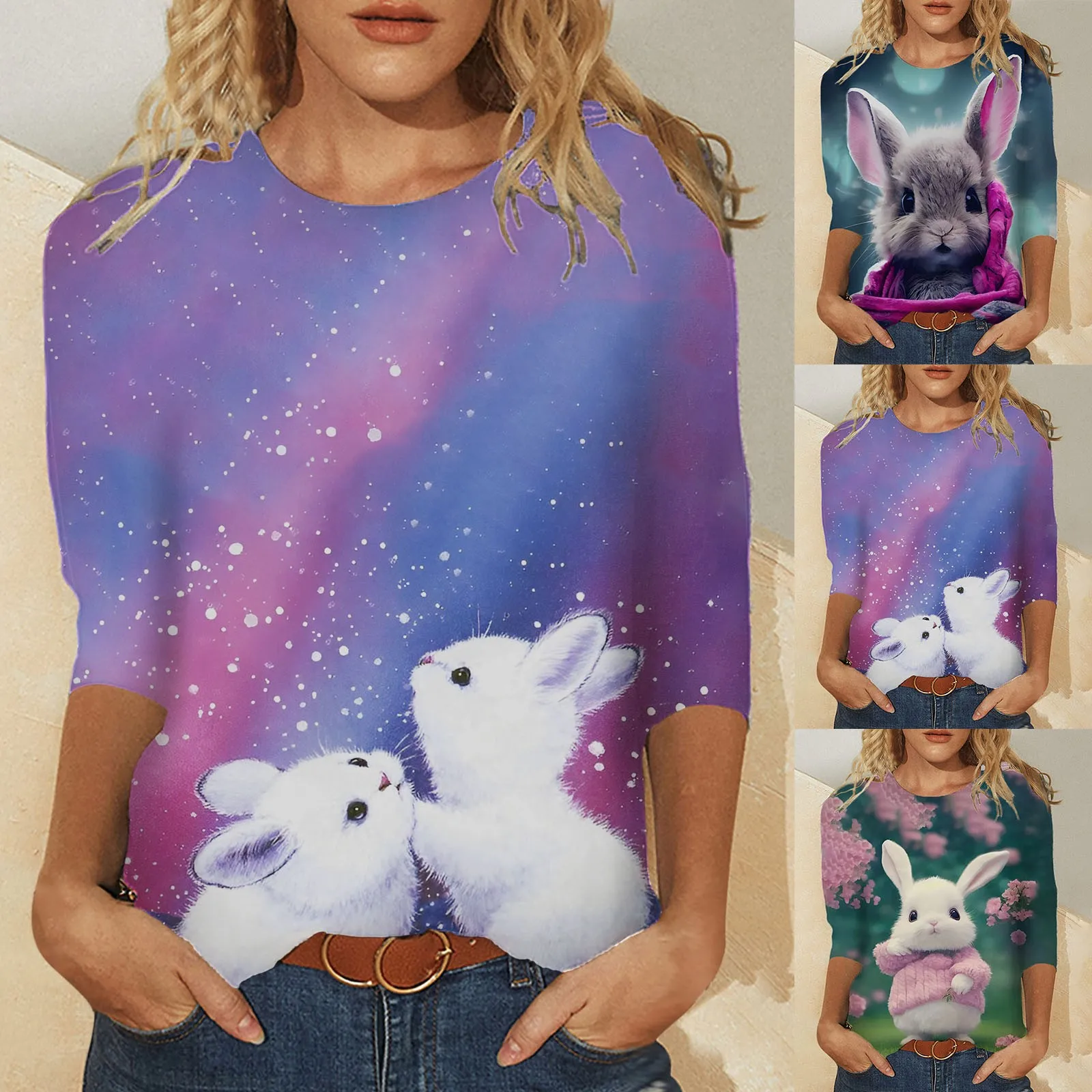 

Женский Повседневный Пасхальный топ с рукавом три четверти и вырезом лодочкой, женские спортивные футболки с коротким рукавом