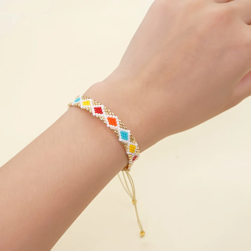

Newest Geometric Boho Charm Stretch Bracelets Bohemian Colorful Glass Beaded Bracelet Handmade Elastic Rope Women Jewelry