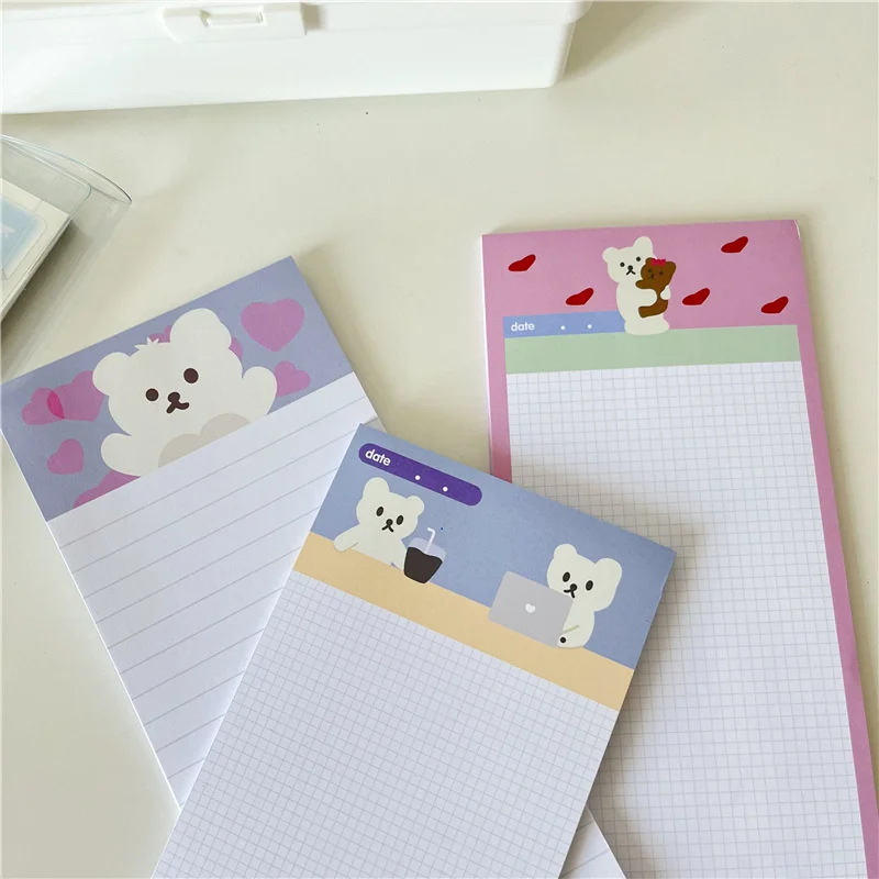 

Korean ​Ins Cartoon Cute Bear Memo Pad Half B5 Grid Notepad Kawaii Diary Office Student School Stationery 30 Sheets Tearable