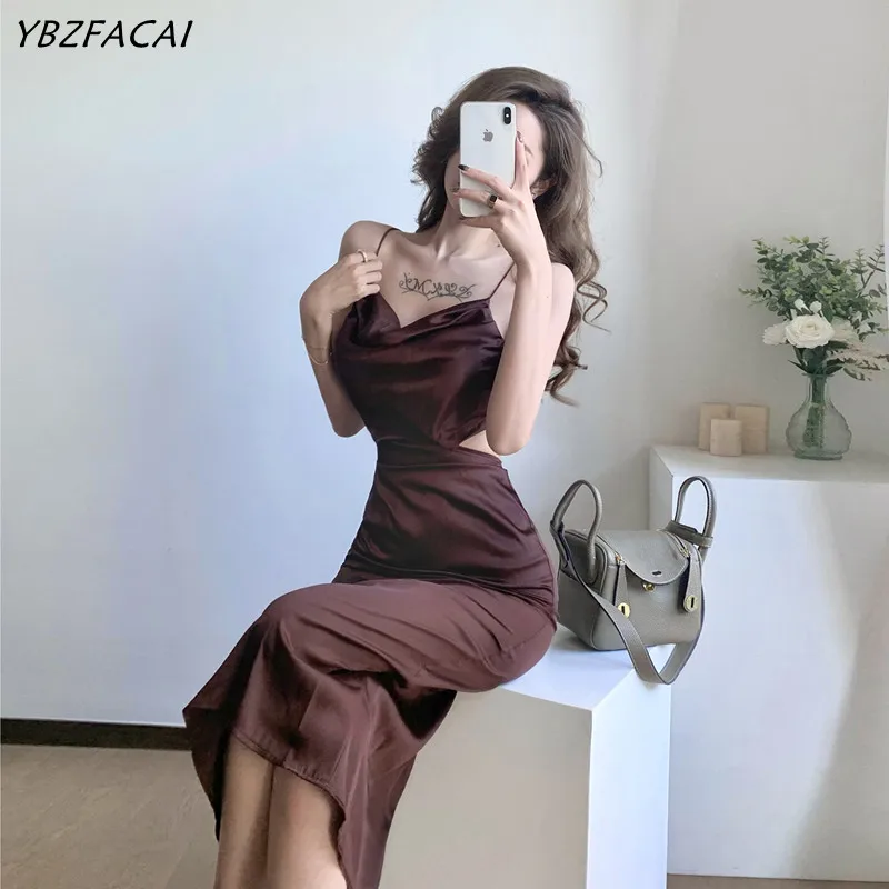 

YBZFACAI 2022 Summer Suspender Skirt High-End Women Wear Low-Neck Backless Sexy Seaside Holiday Dress Small Long Skirt Lady