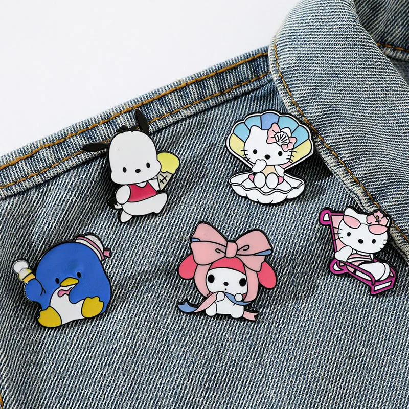 Sanrio Hello Kitty джинсовая куртка броши мультяшная мелодия Pochacco эмалированные булавки