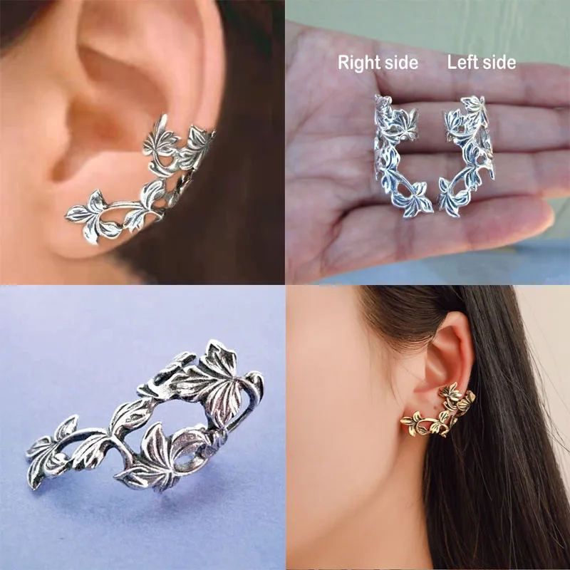 

2022 New European and American Style No Hollow Female Leaf Ear Clip Hole New Vintage Straight Flower Ear Accessories Wholesale