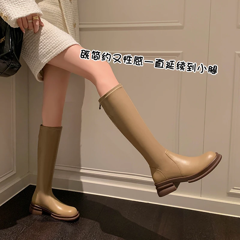 

2022 new Autumn and winter Women knee-high boots natural leather 22-25cm cowhide upper elastic boots back zip Knight boots