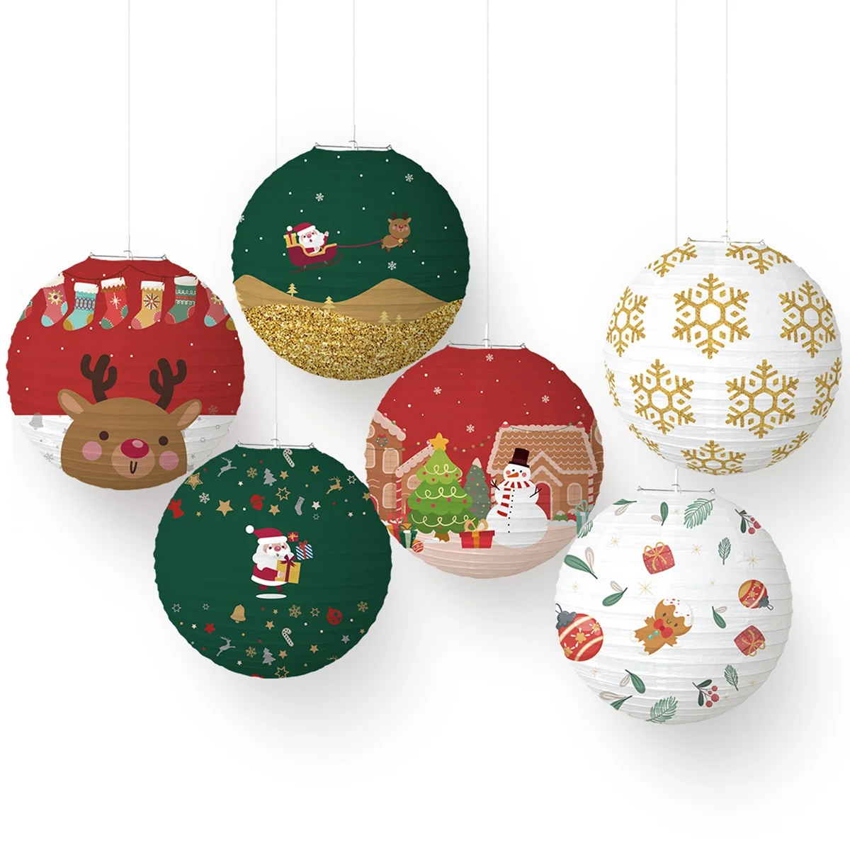 

6 Pcs Christmas Decoration Paper Lanterns,Round Hanging Chinese Paper Lanterns for Your Home Outdoor Party Decorations