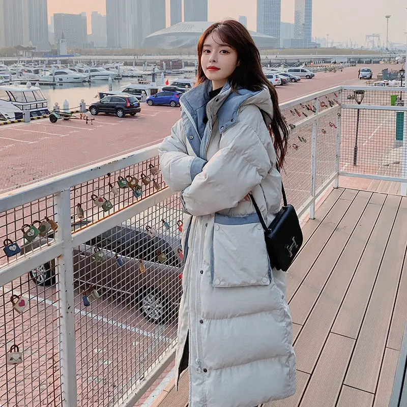 2022 New Winter Cotton Padded Jacket Korean Mid Length Women's Oversize Over Knee Long Warm Coat Vintage Winter Down Parkas