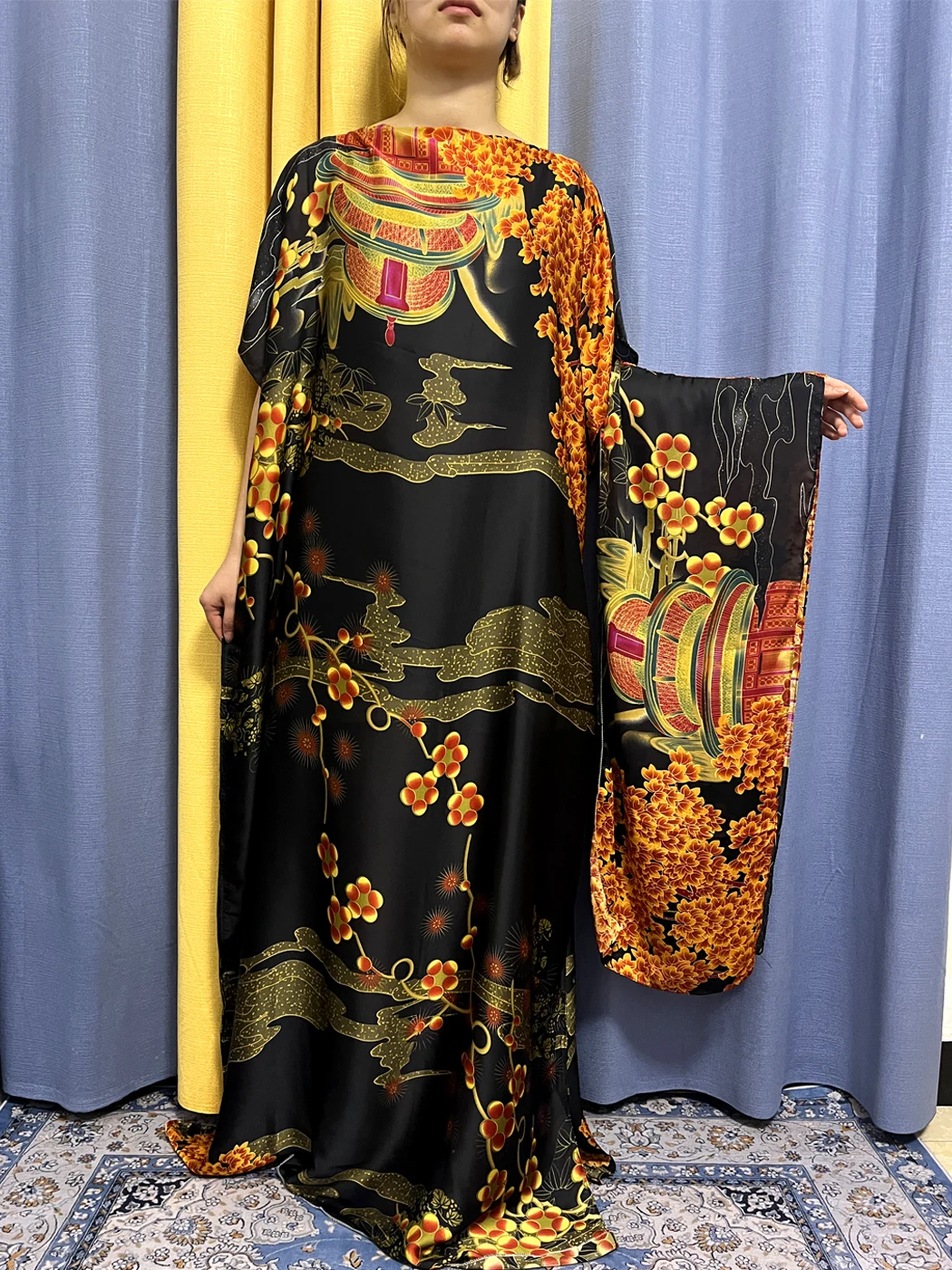 _ 2023 мусульманская летняя свободная шелковая Женская одежда с принтом