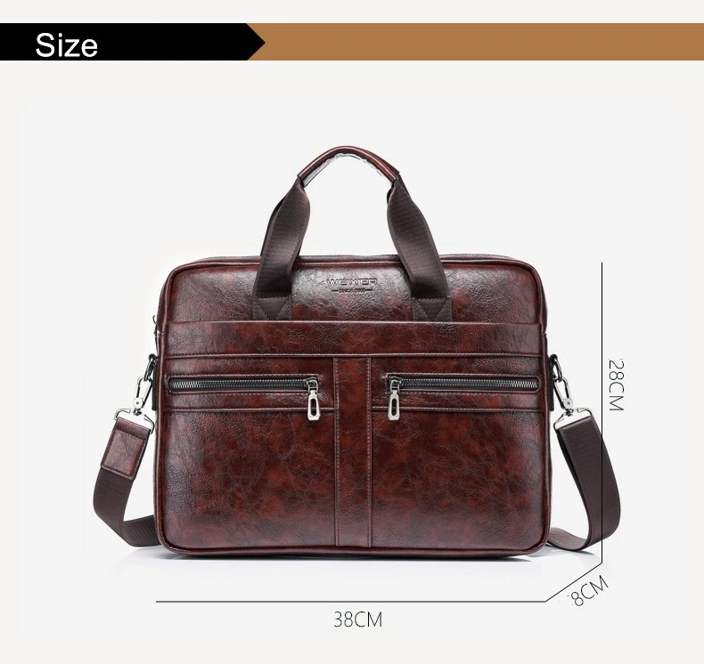 Men's Portable Bag Document Briefcase PU Leather Handbag Vintage Messenger Handbags Laptop Computer Official Leisure Business