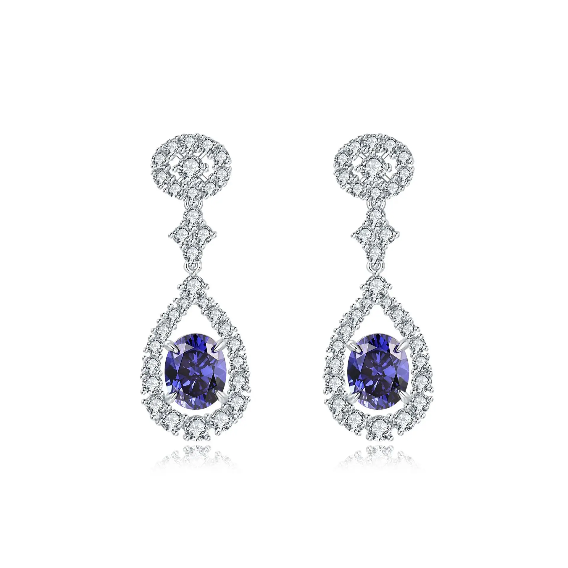 

2021 new s925 sterling silver earrings blue tanzanite simple temperament women's long earrings