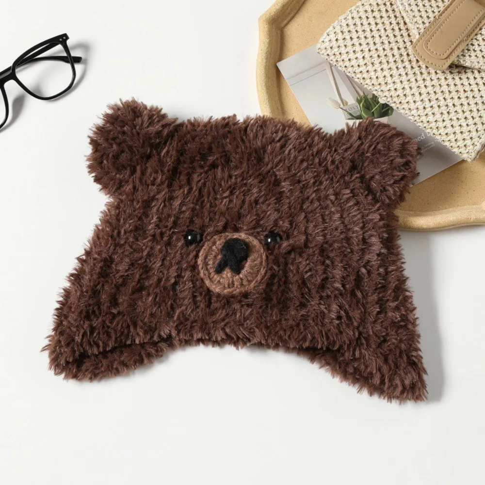 Плюшевая шапка-пуловер с медвежьими ушками сохраняющая тепло утолщающая