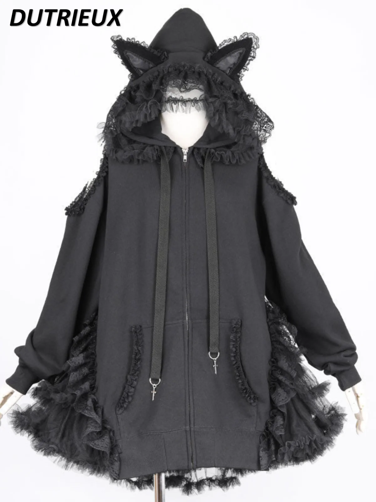 Японское милое пальто с капюшоном и кружевными краями милые кошачьи уши