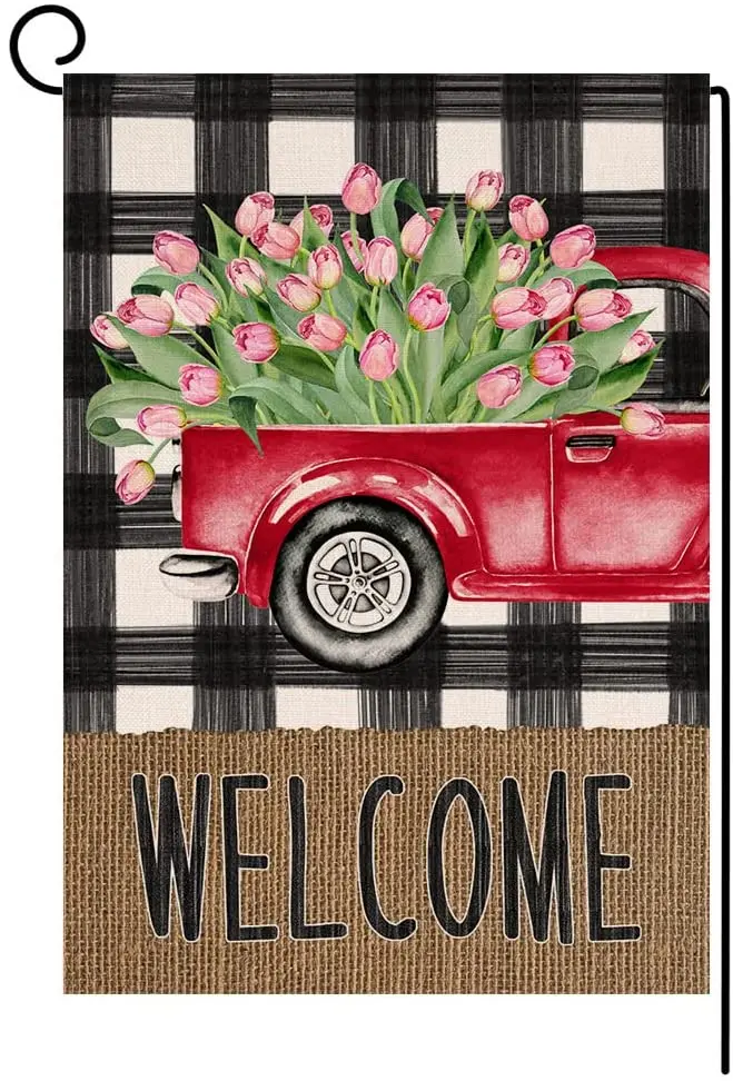 Грузовик День Святого Валентина маленький Садовый флаг Добро пожаловать Весна