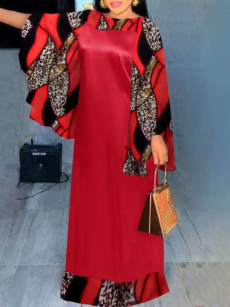 

VONDA 2022 Elegant Maxi Sundress Women Flare Sleeve Vintage Bohemian Printed Dress Female Casual A-Line Party Vestido Oversized