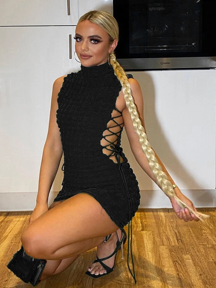 

2023 потрясающее многослойное мини-платье, женское сексуальное однотонное платье с ложным воротником без рукавов, облегающее бодикон, Клубная одежда, элегантная женская юбка