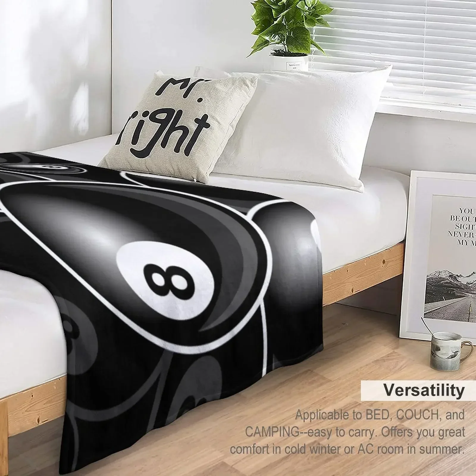 Бильярдное черное 8-мячевое черно-белое покрывало для дивана манги