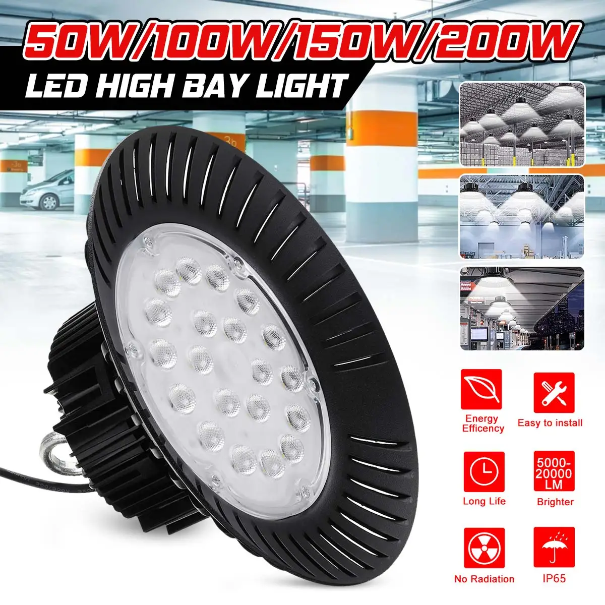 

200W 2835SMD Led High Bay Light UFO Waterproof IP65 Warehouse Workshop Garage Industrial Lamp Stadium LED Garage Light Lamp