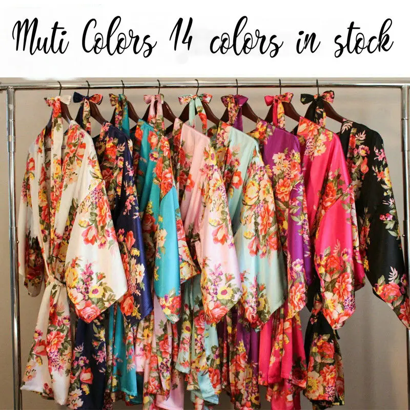 Floral robe New Robe Floral Bridesmaid Robes Satin Robe Gowns Bride Wedding Robe Silk Kimono Robe