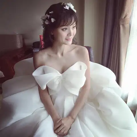 New ivory long sweat sleeveless bow wedding bridal prom dress free shipping