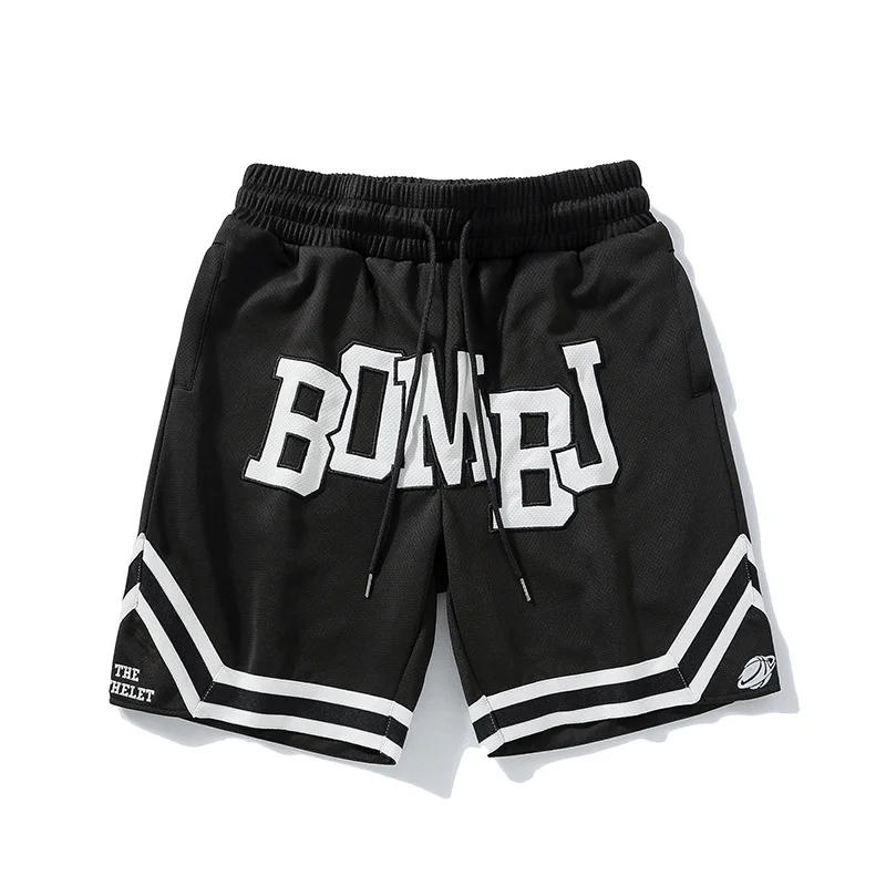 Mesh patch embroidered shorts for men's 2023 new American loose fitting summer high street couple quarter pants