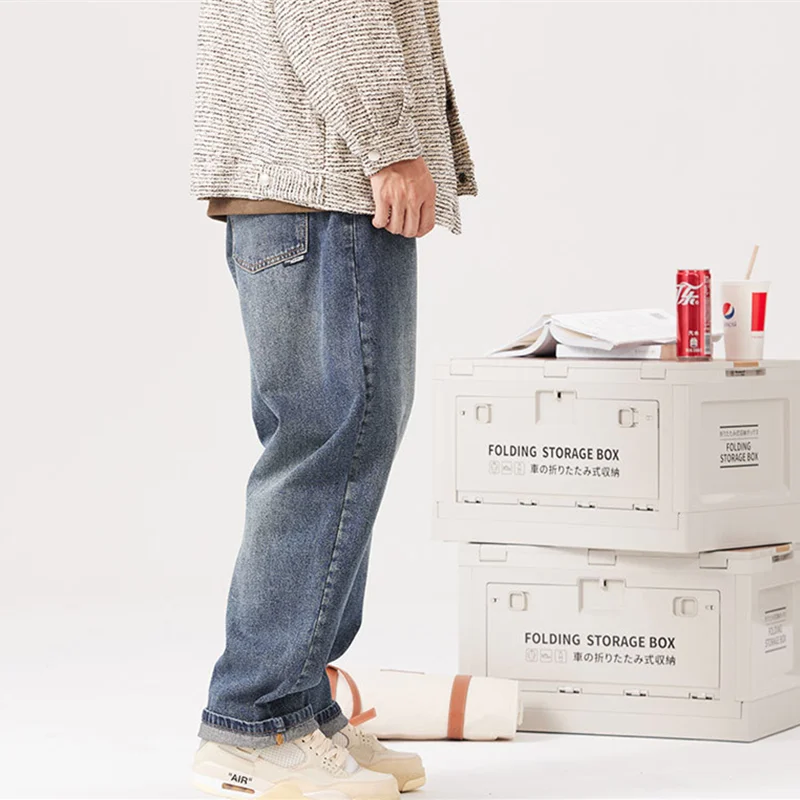 Streetwear Men 2022 Autumn Winter Jeans Men's Vintage Loose Straight Casual Pants Fashion Blue Temperament Harun Pants Female