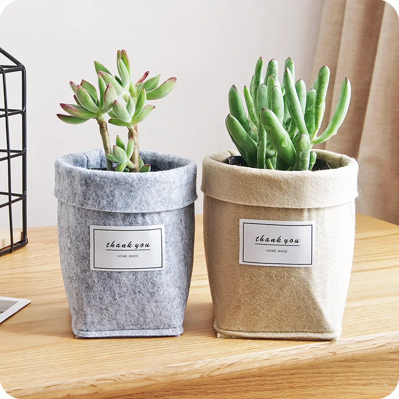 Mini Succulent Plants Felt Flower Pot Desktop Decoration Letters Print Reuseable Multifunction Storage Bag Home Decor Gray/Khaki