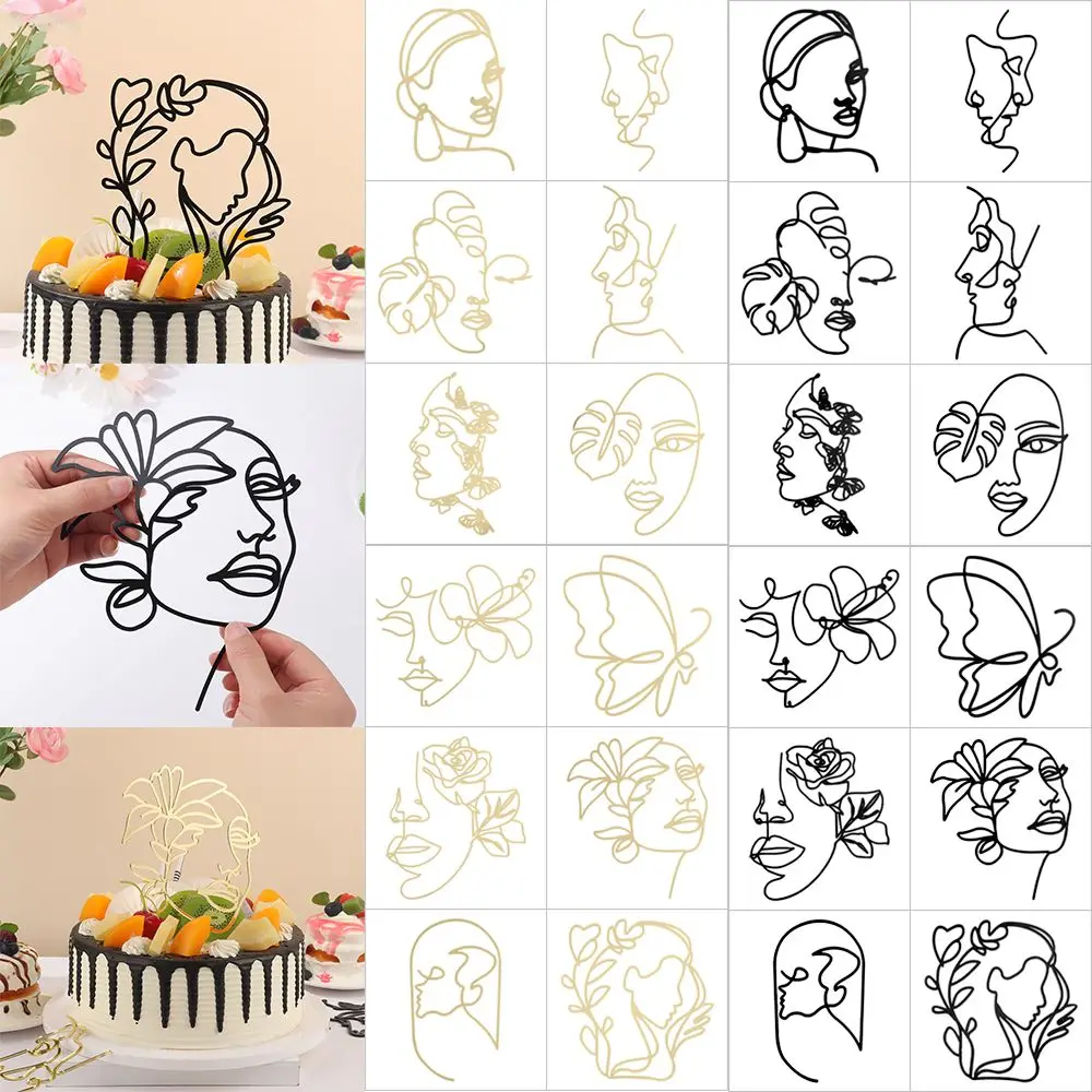 

Girl Minimalist Acrylic Art Wedding Cake Toppers Cake Decoration Lady Face Cake Topper Happy Birthday