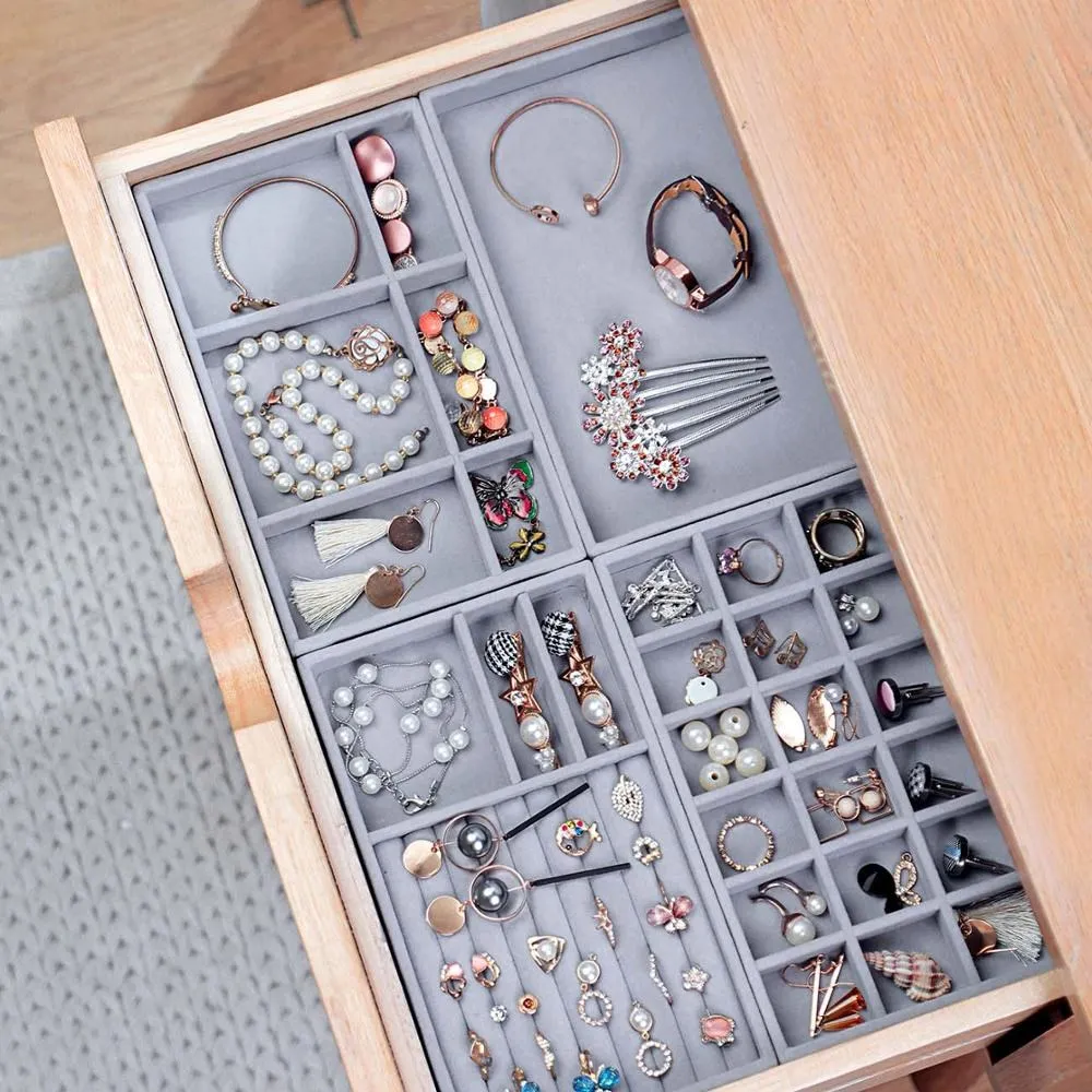

4pcs/lot Jewelry Organizer Velvet Jewelry Storage Tray Display Ring Bracelet Necklace Storage Box Showcase Drawer Organizer