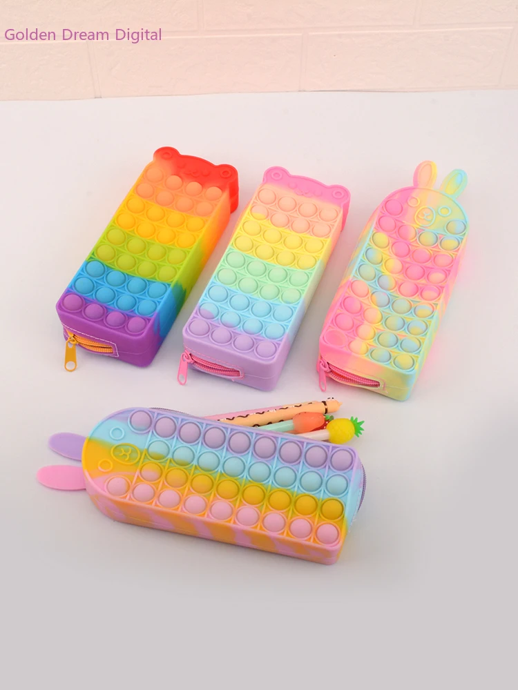 

Pop Its Pencil Case Estojo Escolar School Supplies Antistress Pencil Box Kawaii Silicone Stationery Trousse Scolaire Pencilcase