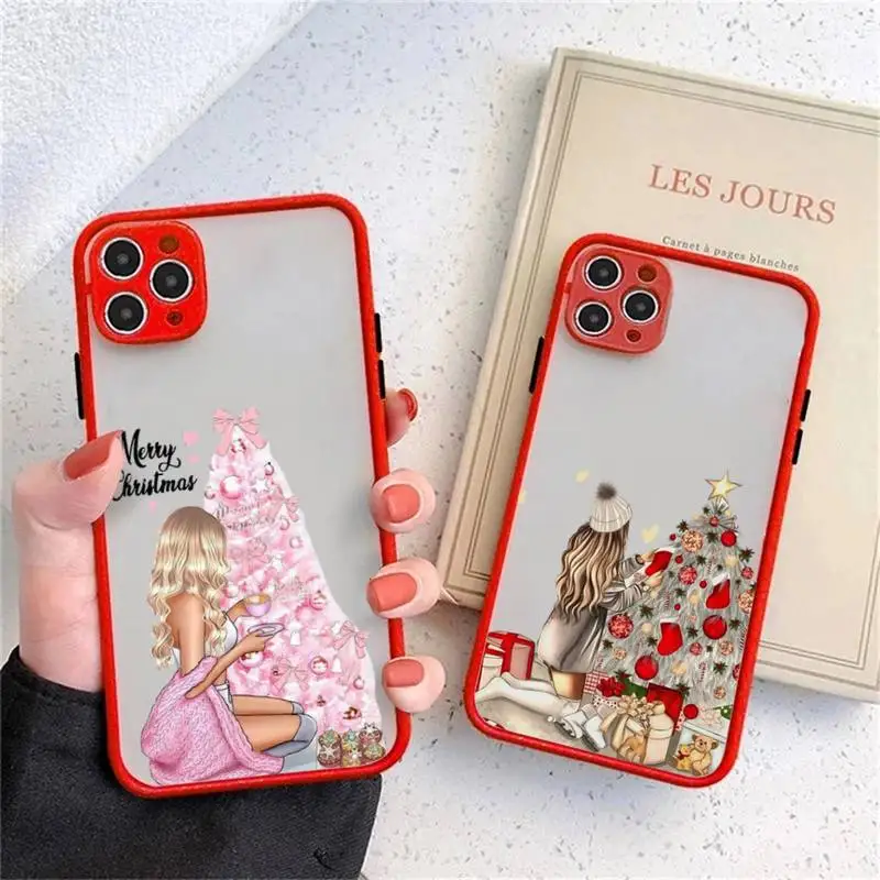 

merry christmas girl tree new year gift Phone Case matte transparent For iphone 14 11 12 13 plus mini x xs xr pro max cover