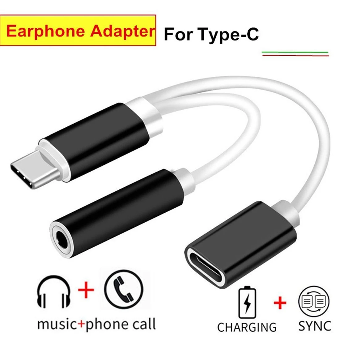 1x черный USB TYPE-C to 3 5 внешний кабель для наушников адаптер зарядки телефона и 2 шт. в