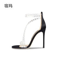 crystal queen buckle strap woman wedding shoes heels sandals pearl rhinestone ladies sexy white sandals women 2022