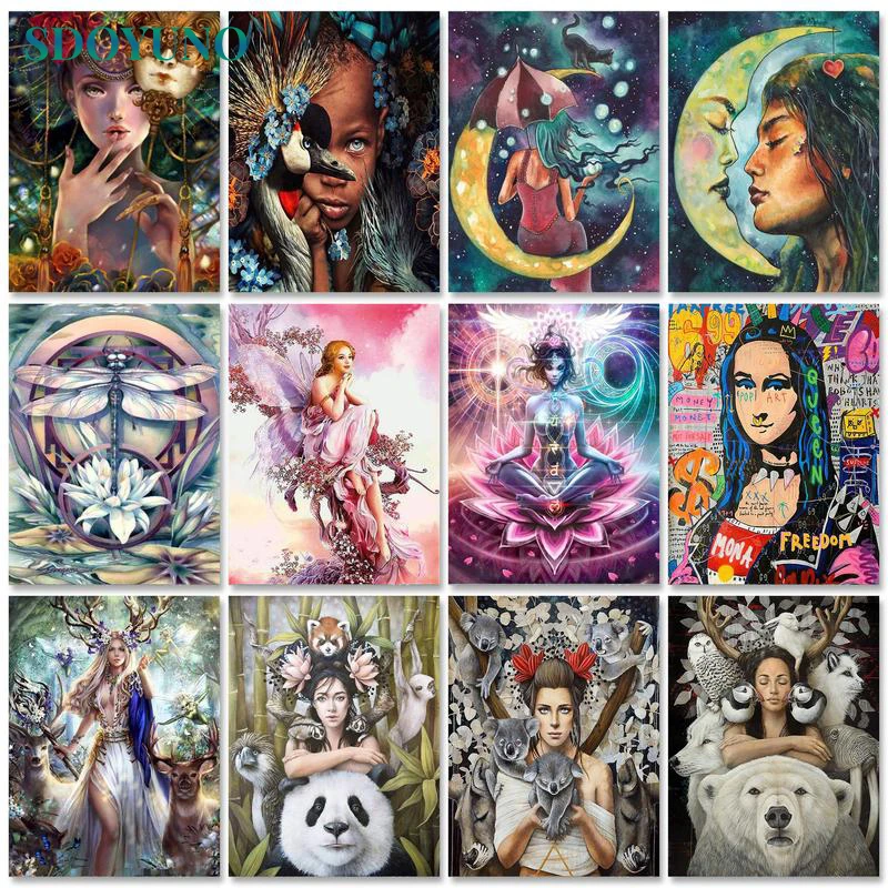 

SDOYUNO Oil Paint By Numbers Kits Lotus Buddha Painting By Numbers On Canvas Frameless 60x75cm DIY Religion Home Decor