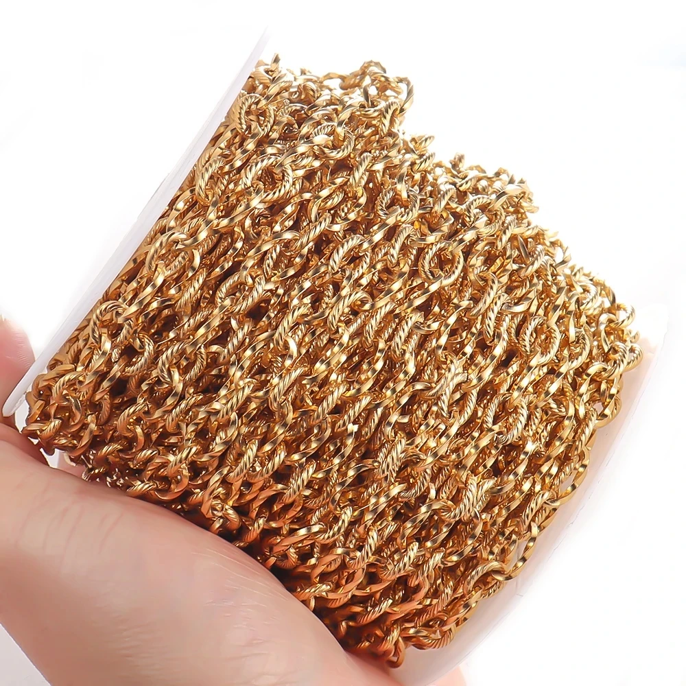 1M Gold Color Stainless Steel Chain Multi Styles Star Heart Thick Cable Curb Chains for Necklace Bracelet Jewelry Making DIY