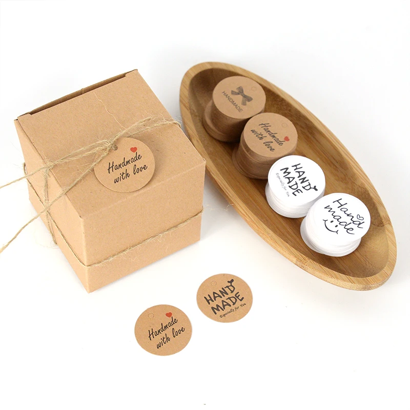 

100Pcs Kraft Paper Round Hang Tags With 20m Rope Labels Handmade With Love For You Wedding Party Decor Packaging Label Card