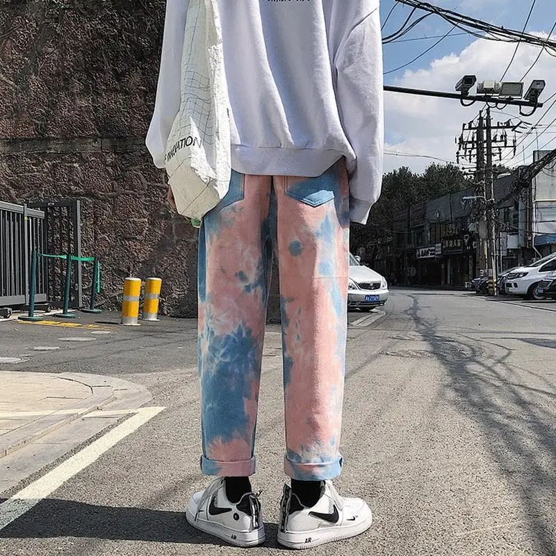 DEEPTOWN Y2K Pink Jeans Men Loose Camouflage Straight Denim Pants Casual Blue Printed Trousers Male Streetwear Harajuku Spring