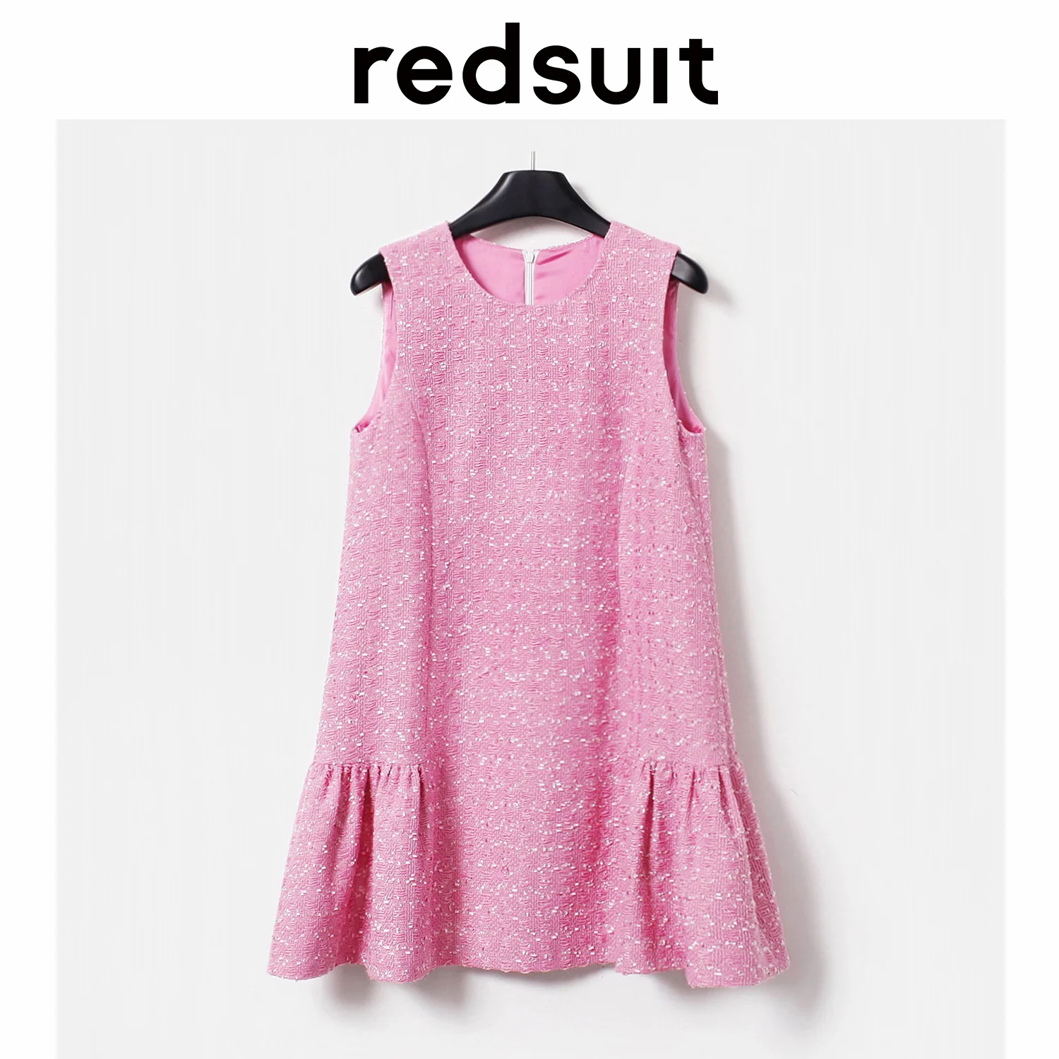 

Elegant little fragrance style sleeveless dress pink pleats show thin loose skirt summer
