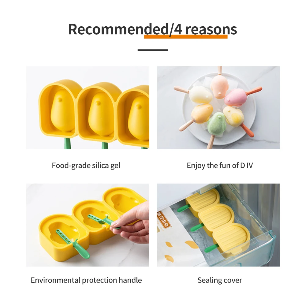 

3 Grids Cute Bird Shaped Ice-cream Popsicle Box Home-made Silicone Cooler Ice Maker Kitchen Accessories Cartoon