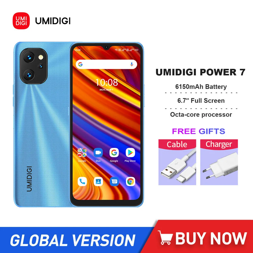 

UMIDIGI Power 7 Android Smartphones Unisoc T610 4GB RAM 128GB ROM 6.7" Display 20MP Rear Camera 6150mAh Battery NFC Cell Phone