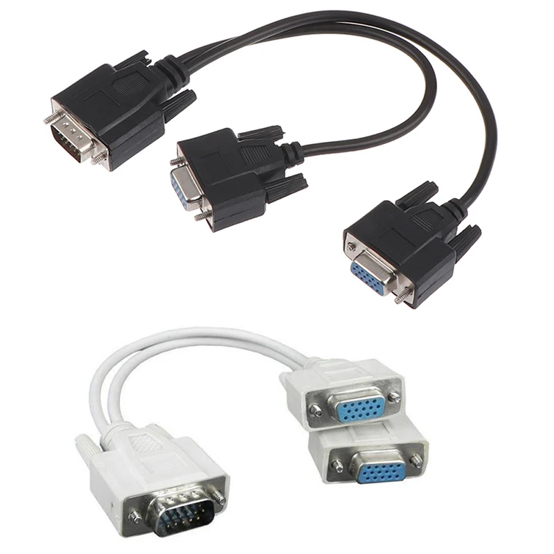 

2022 15Pin VGA Male To 2 Vga Svga Female Adapter VGA Splitter Y-Cable Splitter Video Monitor Cable Approx.27CM
