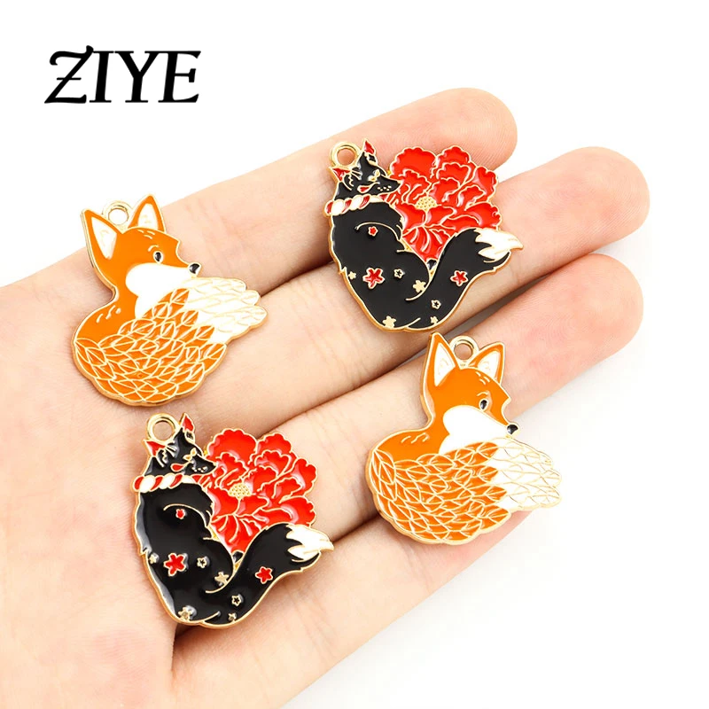 

4pcs Cartoon Camellia Leaf Fox Enamel Charms Japanese Style Animals Alloy Pendants For Making DIY Handmade Gifts for Lovers Kids